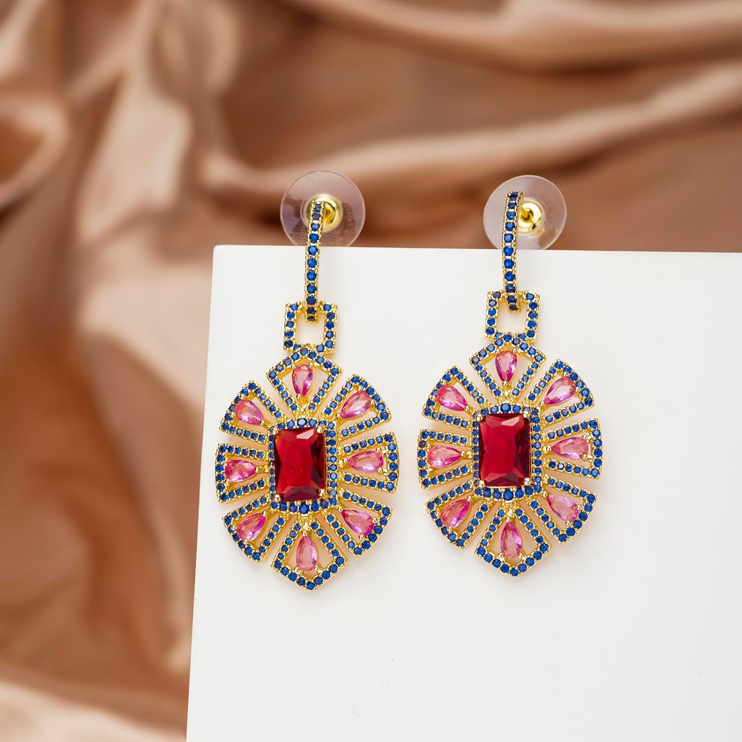 S925 Sterling Silver posts Colorful Geometric Crystal dangle drop Earrings for Women Cubic Zirconia Hypoallergenic Dangling Earrings Fashion Jewelry Gift for Prom Party Wedding - Image 5