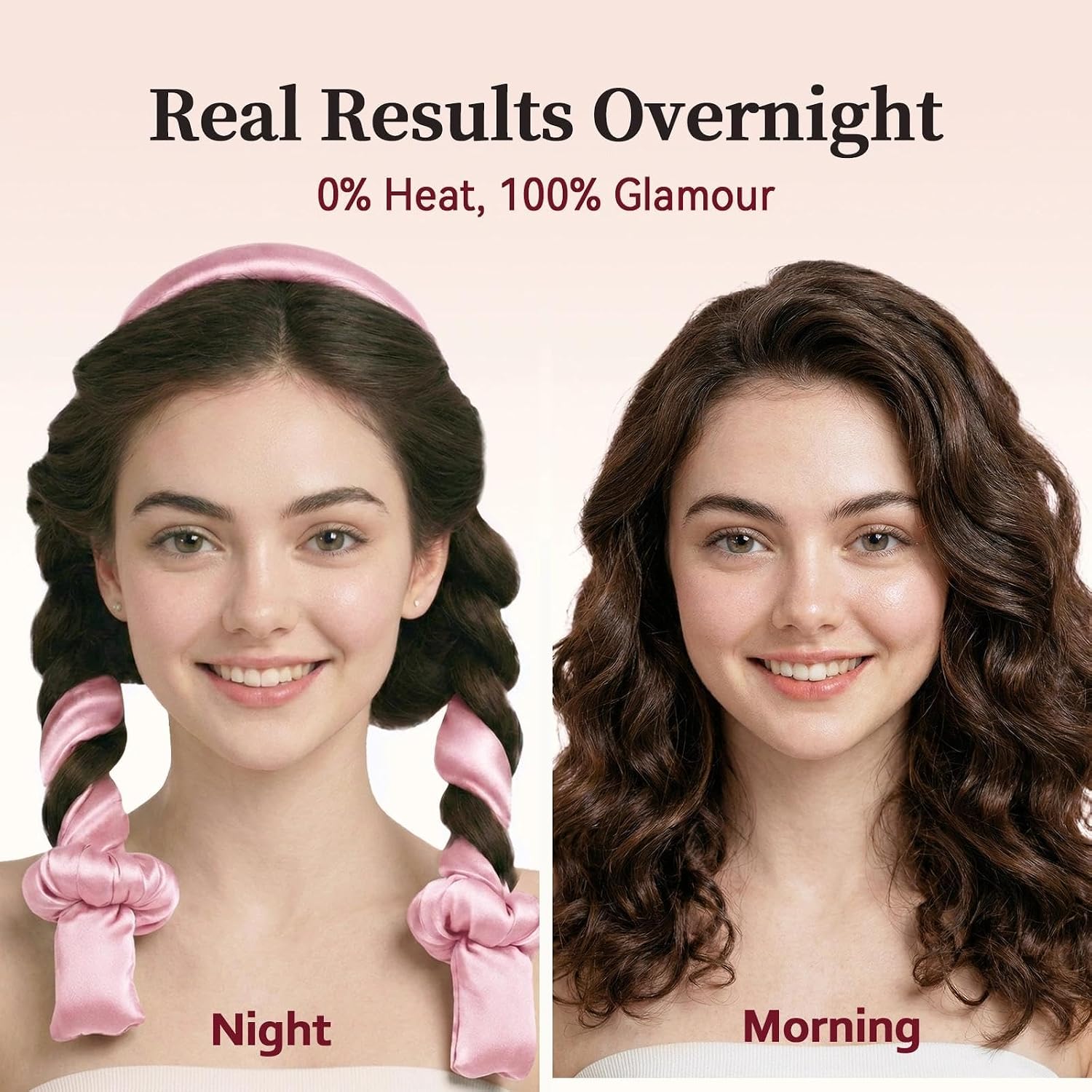 Heatless Curlers SilkAmor Jumbo Satin Curling Rod Set, Extra Large Pink Heatless Curler for Long Hair, Comfortable Overnight Curls Band for Volume Waves, 5 Piece Kit With Hair Ties Clips - 3