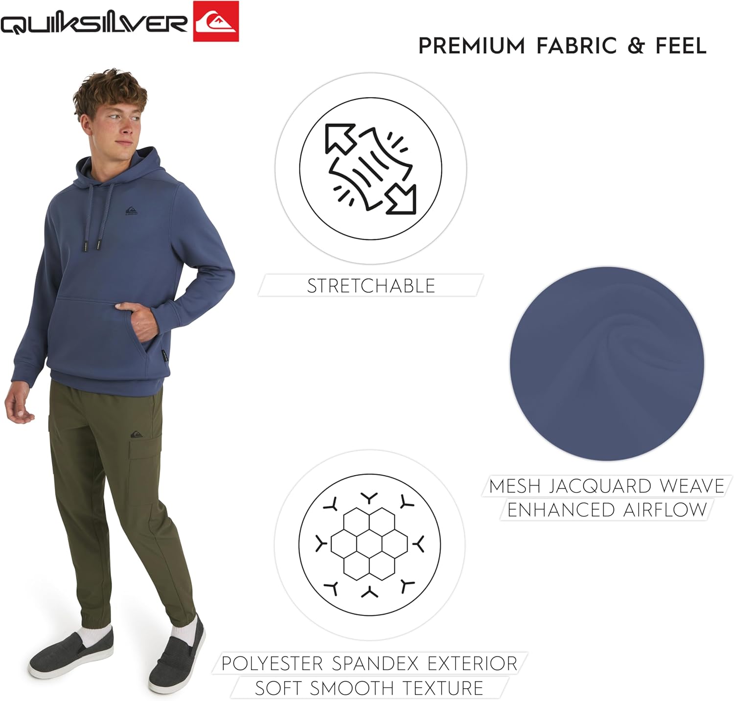 Quiksilver Men's Regular Fit Active Performance Heavyweight Jacquard Mesh and Polar Fleece Pullover Hoodie (S-XL) - Image 5