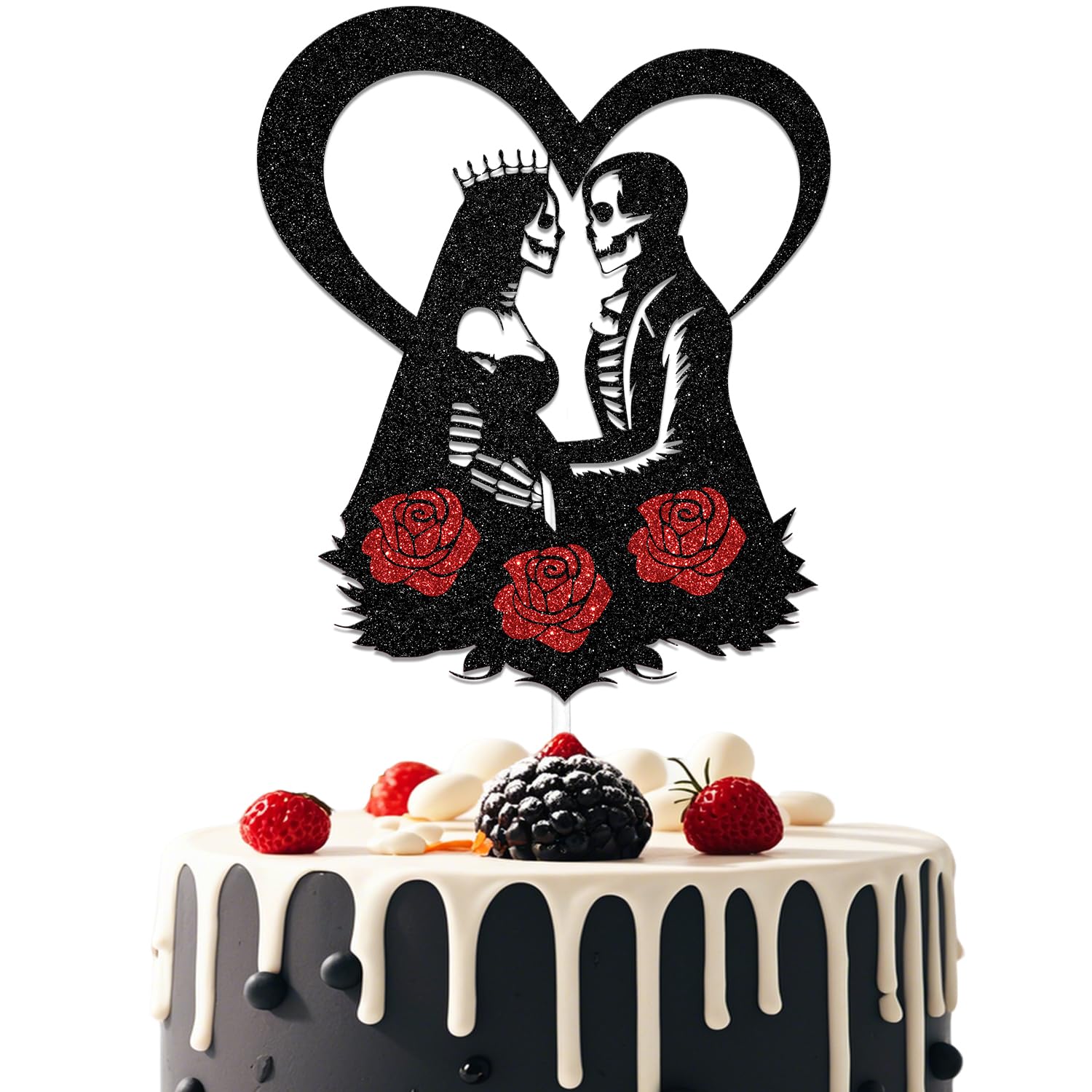 Halloween Till Death Do Us Part Cake Topper, Halloween Wedding Decorations, Skull Silhouette Cake Topper Party Decorations Supplies Black & Red