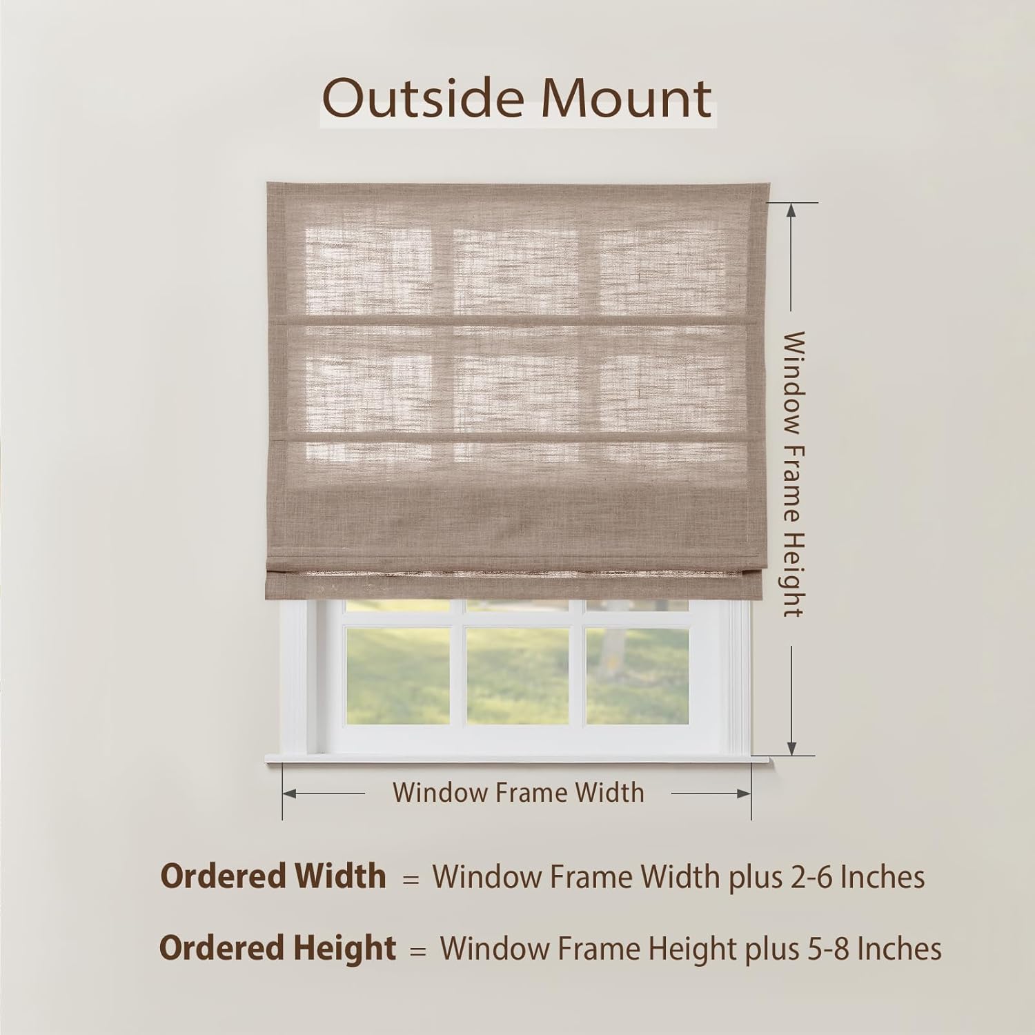 TWOPAGES Custom Made Linen Blend Cordless Roman Shade Light Filtering Blackout Shade Slat Roman Blind Window Treatment for Kitchen Windows, Install Hardware Included, 1 Piece, Tapioca