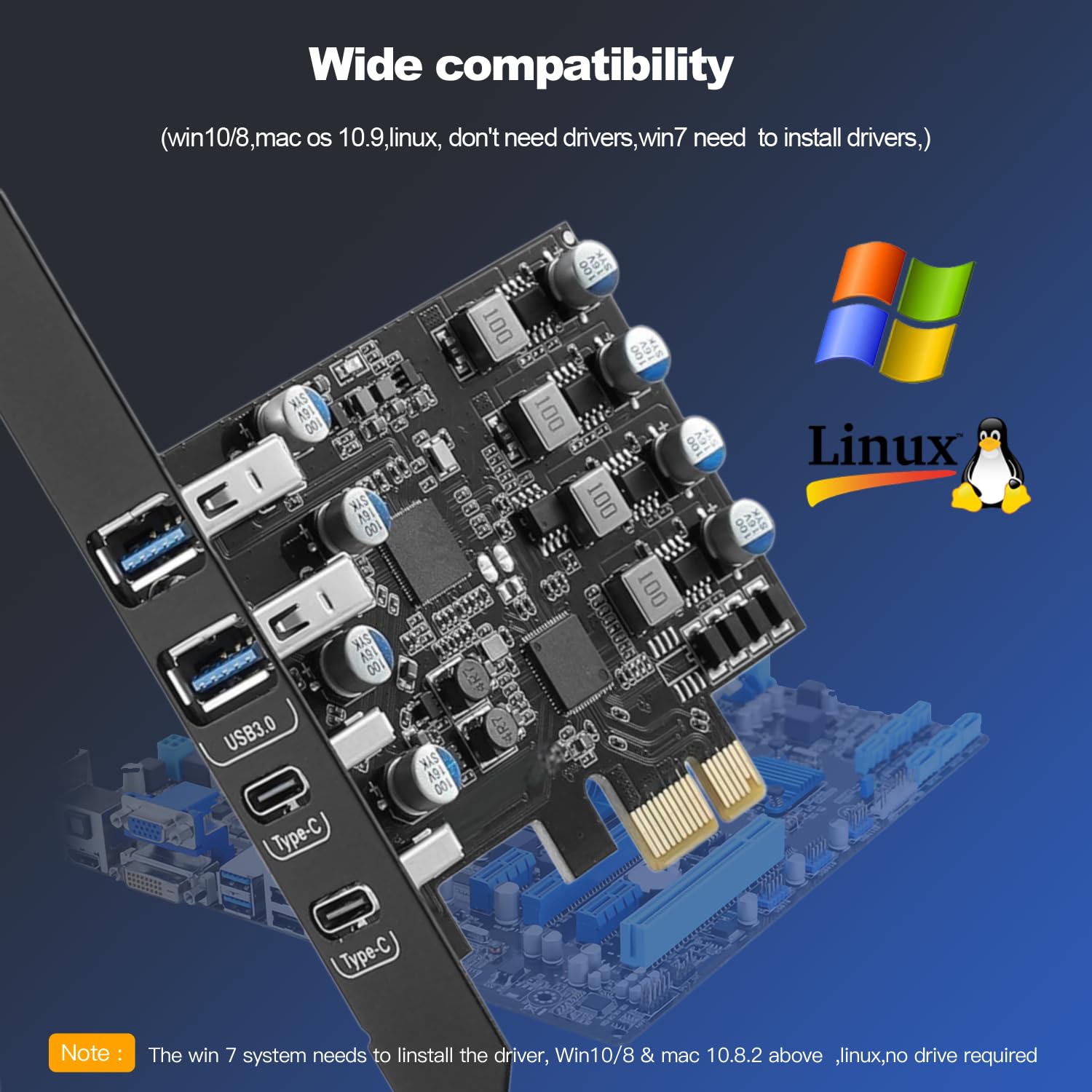 Tarjeta PCIe USB con 25W Power Delivery, Tarjeta de Expansión PCI Express a USB 3.0 de 4 Puertos (2 x Tipo A + 2 x Tipo C), Carga Rápida con Soporte de Perfil Bajo para PC de Sobremesa