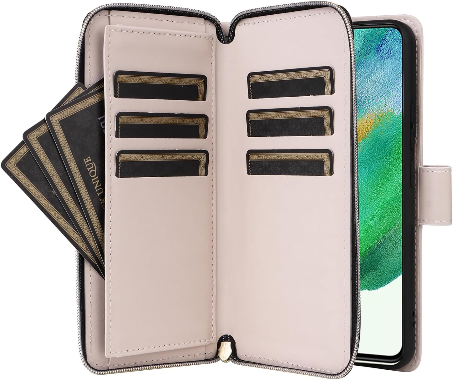 Asuwish Phone Case for Samsung Galaxy S21 FE 5G Wallet Cover with Tempered Glass Screen Protector Strap Card Holder Leather Flip Cell Zipper S 21 EF S21FE5G UW S21FE 21S G5 6.4 inch Women Girls White