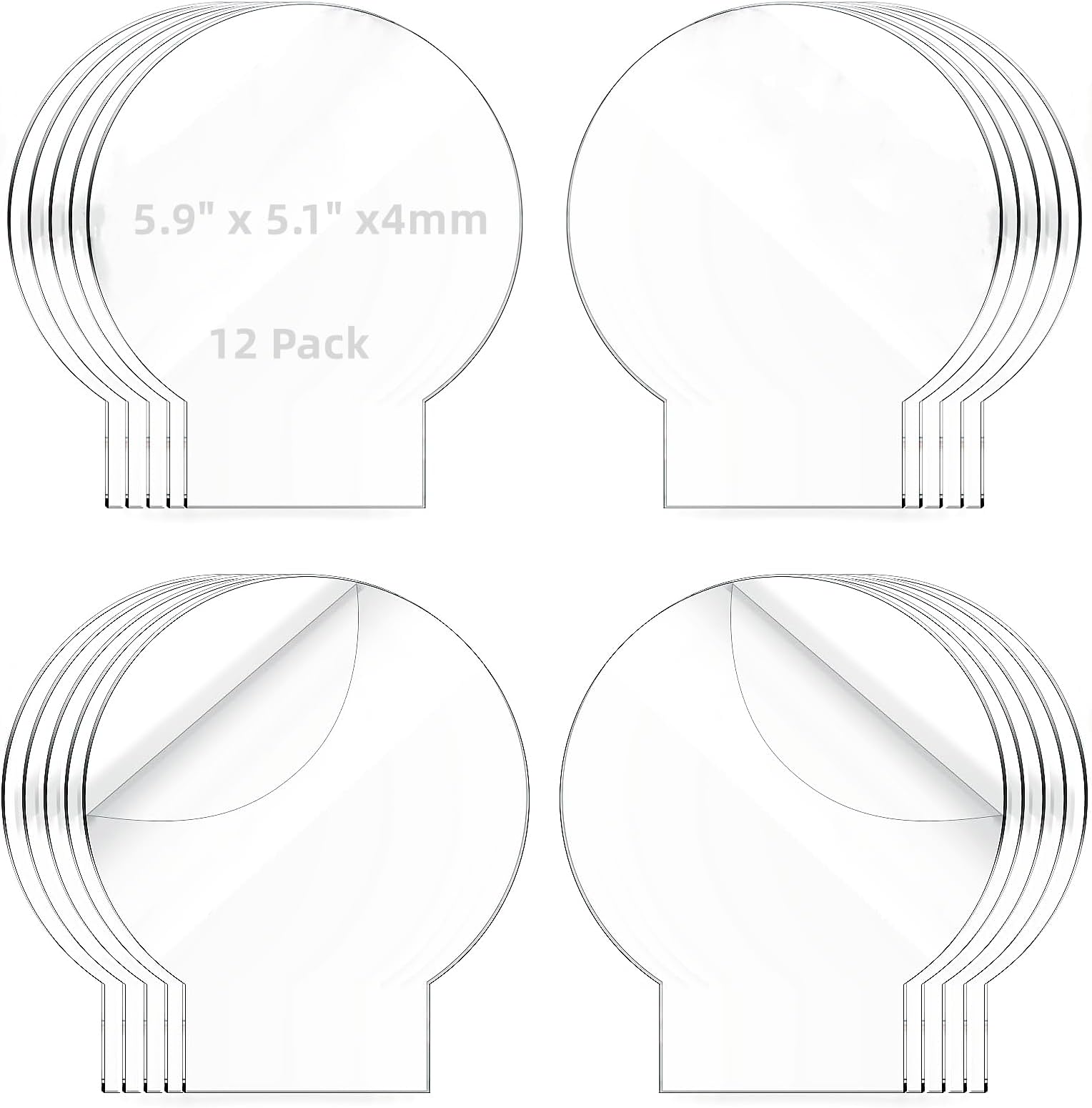 12 Pcs 5.9" x 5.1" Round Clear Cast Acrylic Sheets for LED Light Base Clear Plexiglass with Protective Film 4 mm Thick for LED Signs & Day DIY Crafts