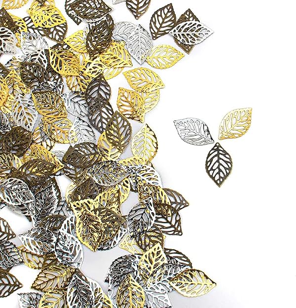 AKOAK 50 Pcs Hollow Leaf Metal Flower Pieces, Pendant Jewelry Making Leaf Connector DIY Handicraft Decoration (Silver) by AKOAK - Used condition - Image 6