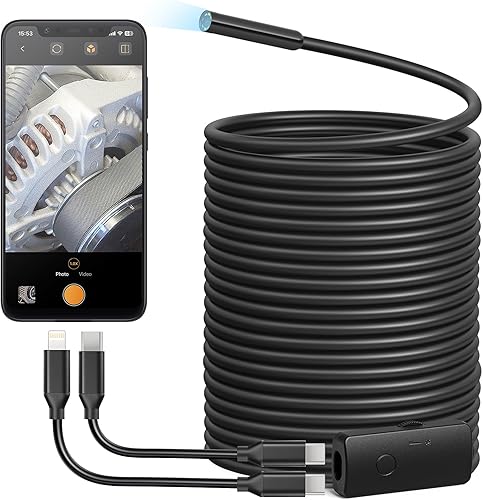 Anykit Cámara endoscopio USB con 8 luces LED ajustables, boroscopio con cámara de serpiente semirrígida, cámara de inspección impermeable IP67