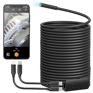 Anykit USB Endoscope Camera with 8 Adjustable LED Lights Borescope with Semi-Rigid Snake Camera IP67 Waterproof Inspection Cam