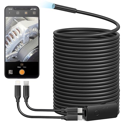 Anykit USB Endoscope Camera with 8 Adjustable LED Lights Borescope with Semi-Rigid Snake Camera IP67 Waterproof Inspection Cam