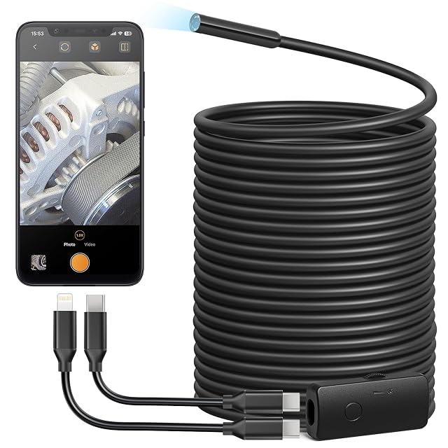 Anykit USB Endoscope Camera with 8 Adjustable LED Lights Borescope with Semi-Rigid Snake Camera IP67 Waterproof Inspection Cam