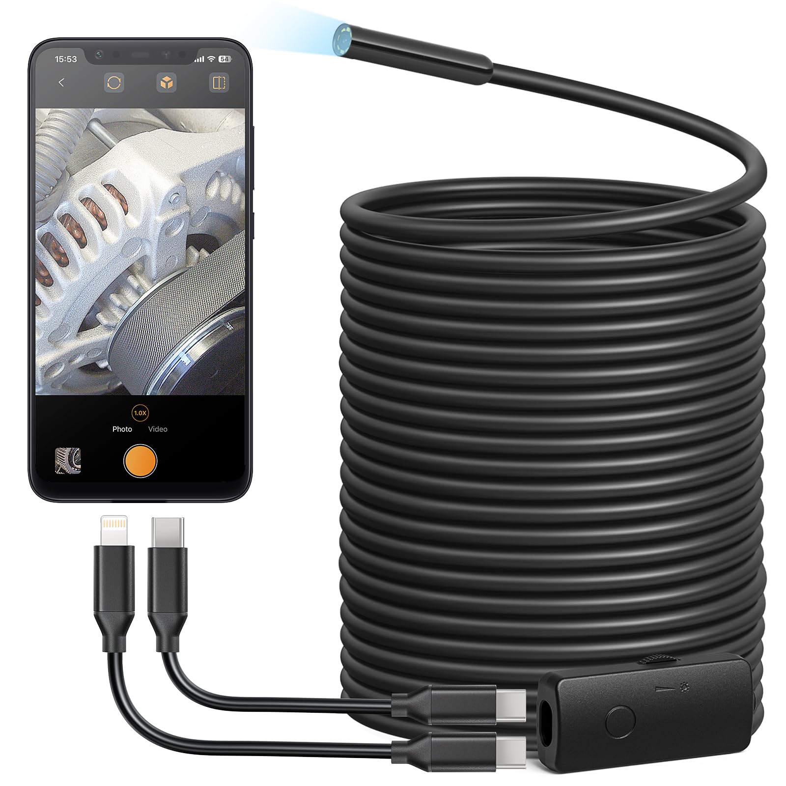 Anykit USB Endoscope Camera with 8 Adjustable LED Lights Borescope with Semi-Rigid Snake Camera IP67 Waterproof Inspection Cam