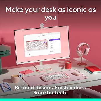 Logitech POP ICON Keys Wireless Bluetooth Keyboard, Comfortable Typing, Programmable Keys, Easy-Switch Between up to 3 Devices, for Laptop, Tablet, PC Rose and Off-White