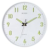 MEIRED Night Light Wall Clock 12 Inch Silent Non Ticking Battery Operated Wall Clocks Glow in The Dark, Lighted Up Wall Clock for Bedroom Living Room/Kitchen, White