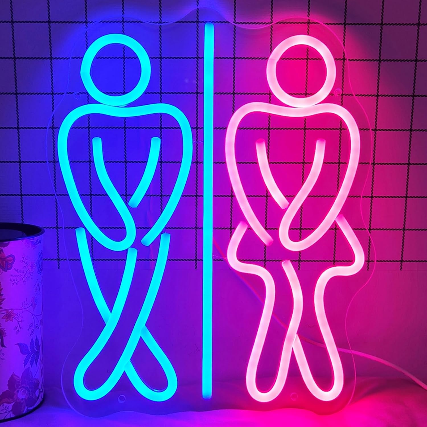 Toilet Neon Sign, Unisex Restroom LED Neon Lights with 10-Level Dimmer Switch, USB Powered Washroom Wall Decor Signs,Male Left,40x32cm