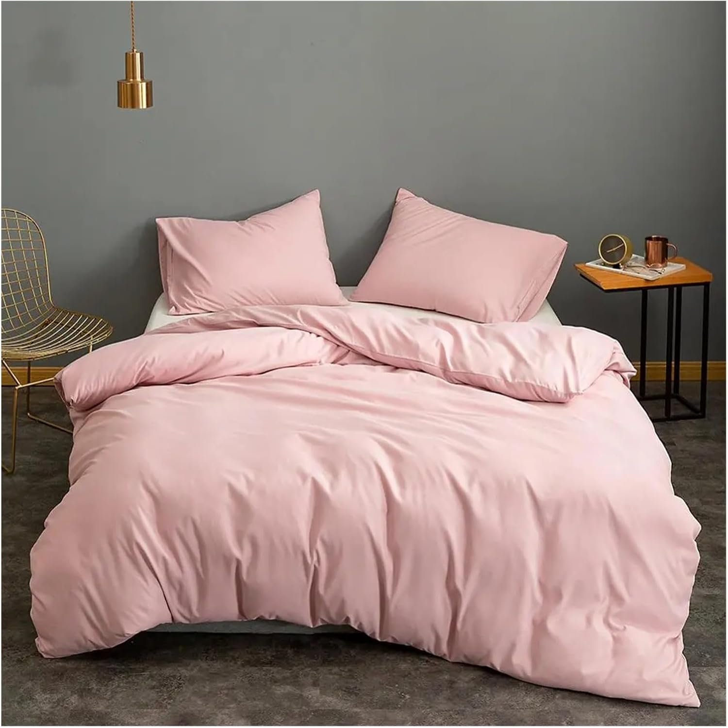 Bed, 4pc Quilt Cover Pink Bed Cover Compatible with Girls Solid Color Duvet Cover King Size with Pillowcase