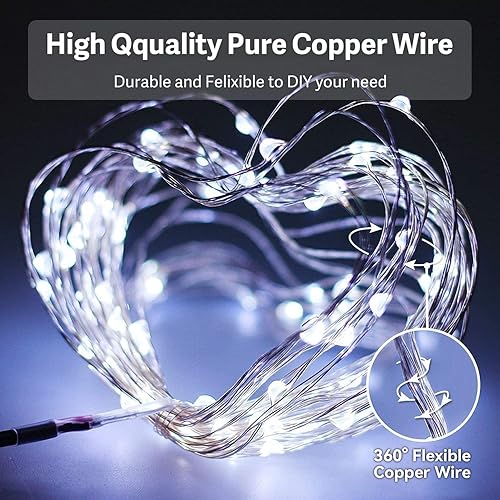 Miniatura 3 de Guirnalda de luces de 33 pies, funciona con pilas, paquete de 2 100 luces LED de alambre de cobre, luces para exteriores con control remoto y