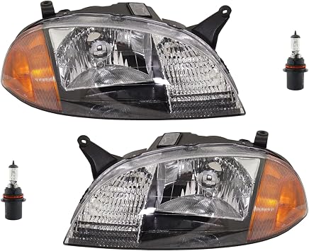 Go-Parts - Headlight Assembly for Suzuki Metro/Swift 1998-2001, Right Passenger and Left Driver, Halogen, 4-Piece Kit, with Headlight Bulb, Replacement 1999 2000