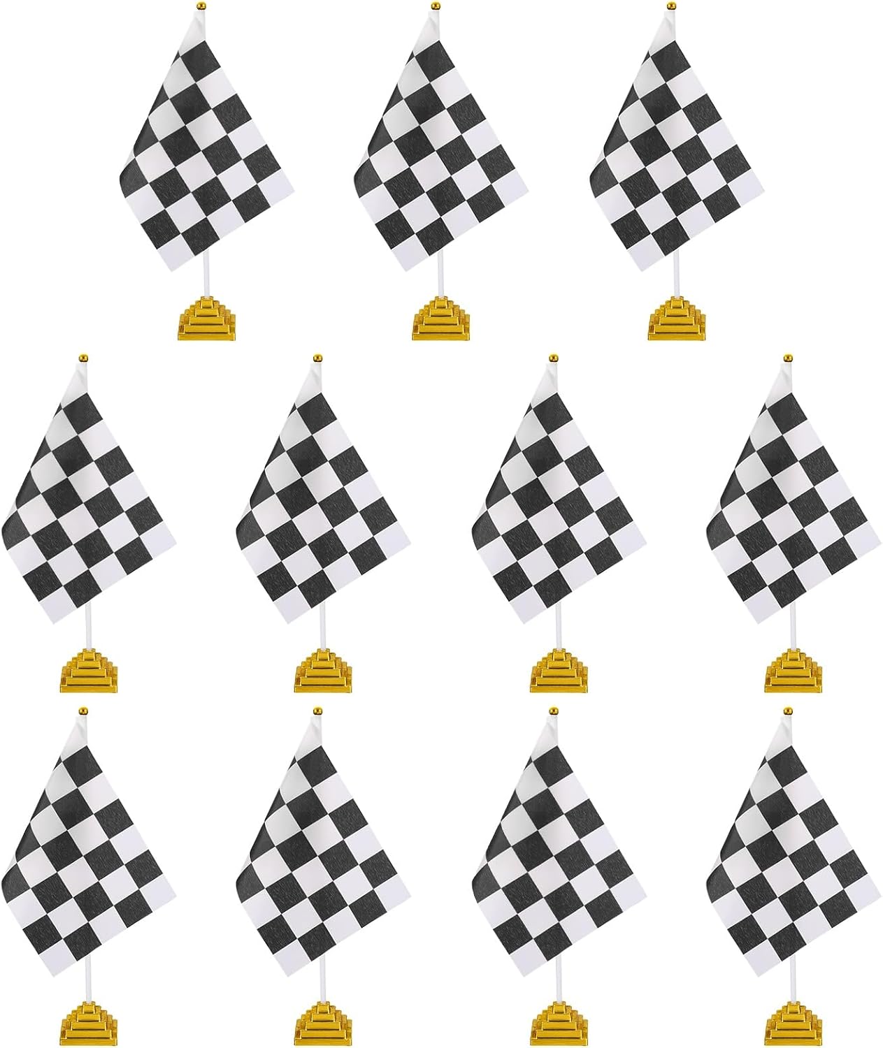 PATIKIL 12Pack Black and White Checkered Table Flag, 12" Small Race Car Racing Office Desk Flag Set with White Plastic Stick and Gold Square Base for Car Soccer Sport Party Decoration