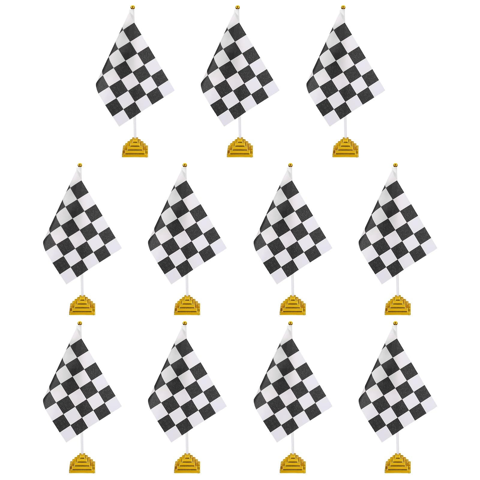 Drapeau de table noir et blanc à damier : pack de 12 mini drapeaux avec socle stable anti-chute