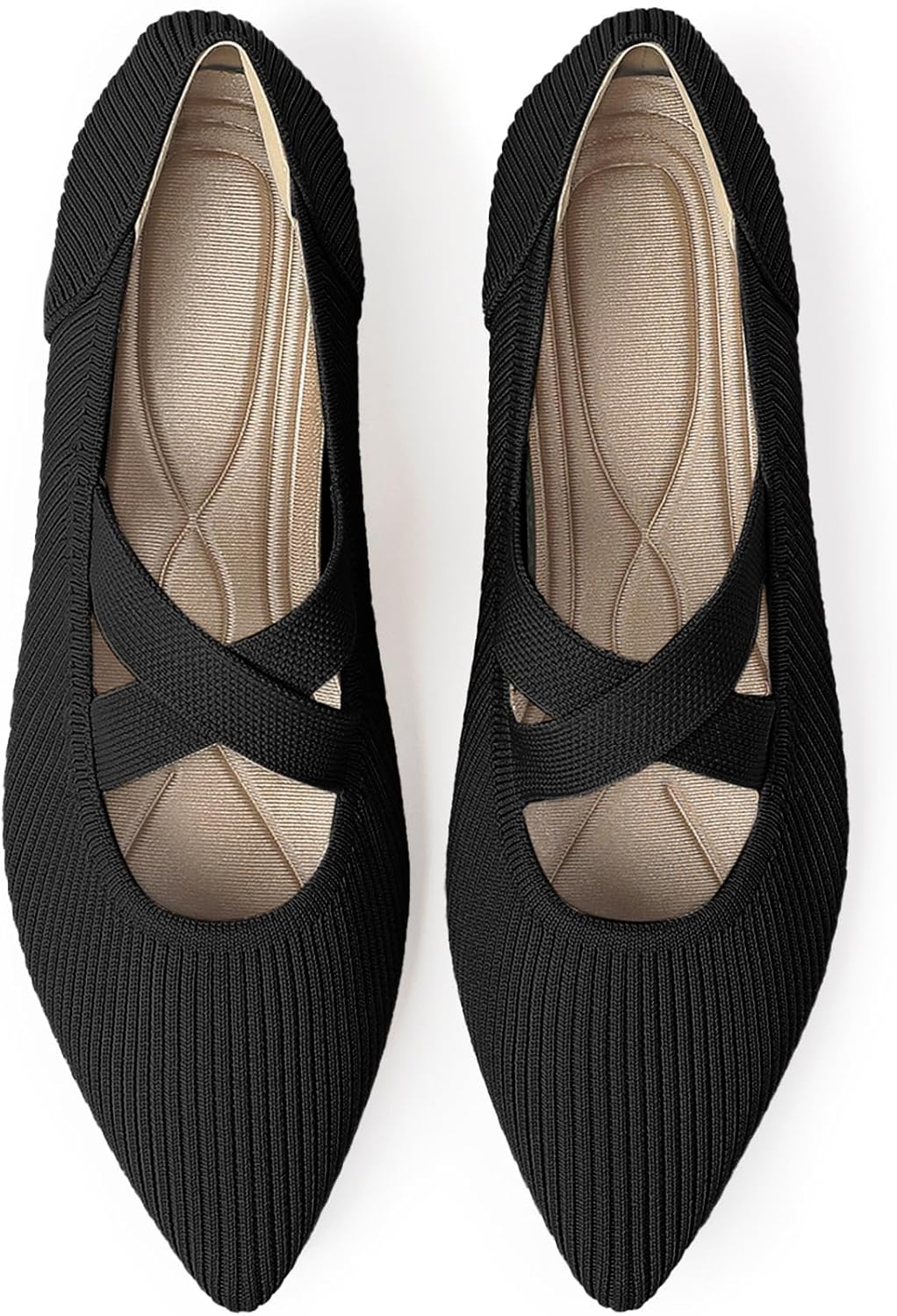 Women's Flats Shoes Pointed Toe Knit Washable Comfortable Dressy Mary Jane Ballet Flat with Strap