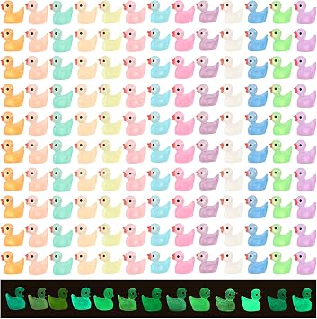 GADIEDIE 260pcs Luminous Mini Resin Ducks,Glow in The Dark Tiny Duck for Home Hide Prank Game Dollhouse Decor Aquarium Potted Miniature Landscape DIY Ornament