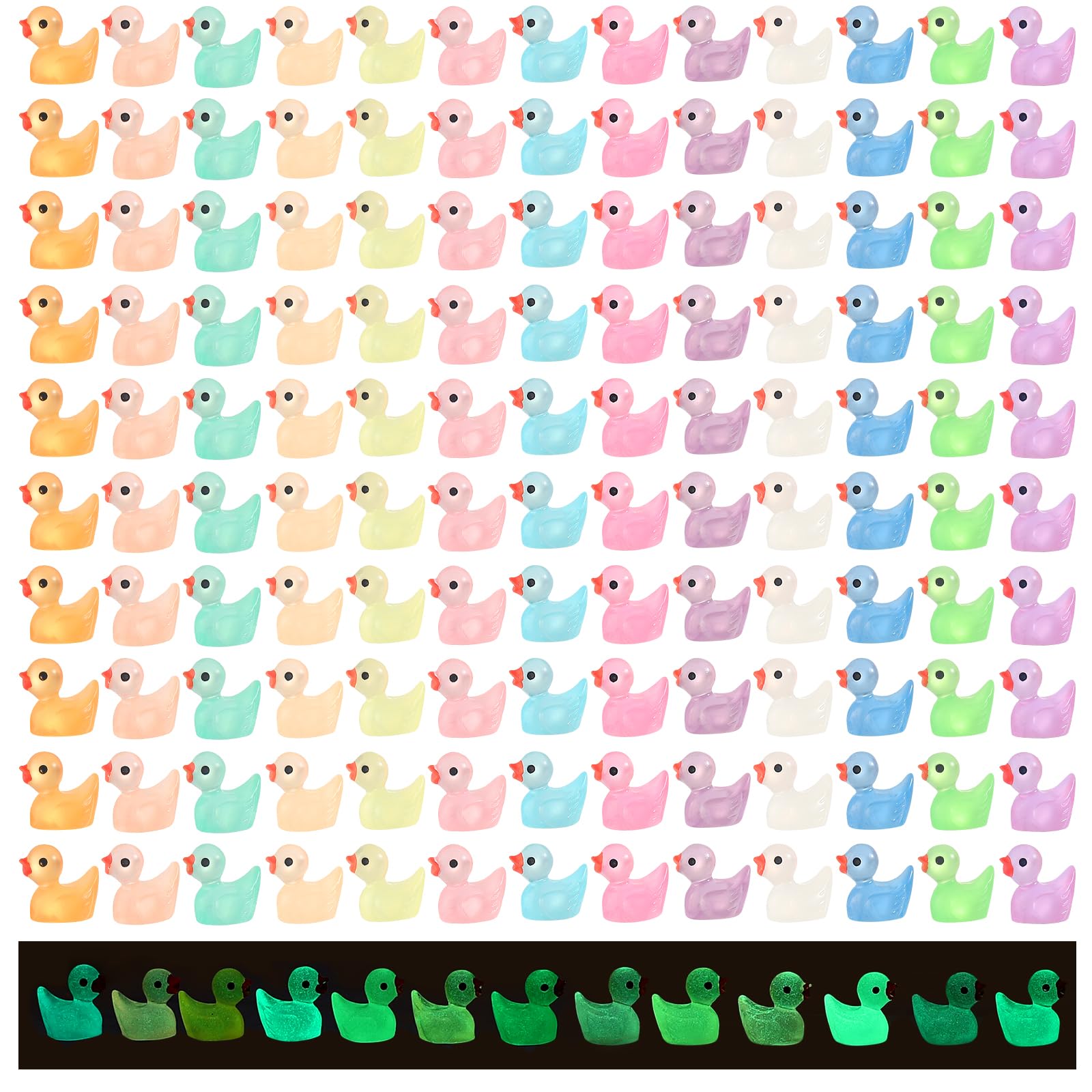 GADIEDIE 130pcs Luminous Mini Resin Ducks,Glow in The Dark Tiny Duck for Home Hide Prank Game Dollhouse Decor Aquarium Potted Miniature Landscape DIY Ornament