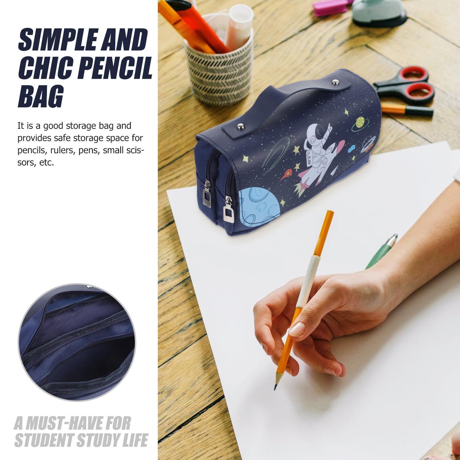 5 Pezzi Astuccio Portapenne Cerniera Grande Capacità, Borsa Portapenne Portatile e Leggera Motivo Cartoni Animati, Astuccio Multifunzione per Studenti e Insegnanti, Custodia