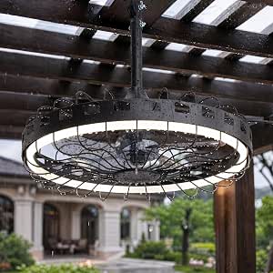 LuminFan Outdoor IP55 Waterproof Ceiling Fan with Light, 20 Inch, Matte Black, Remote & App Control