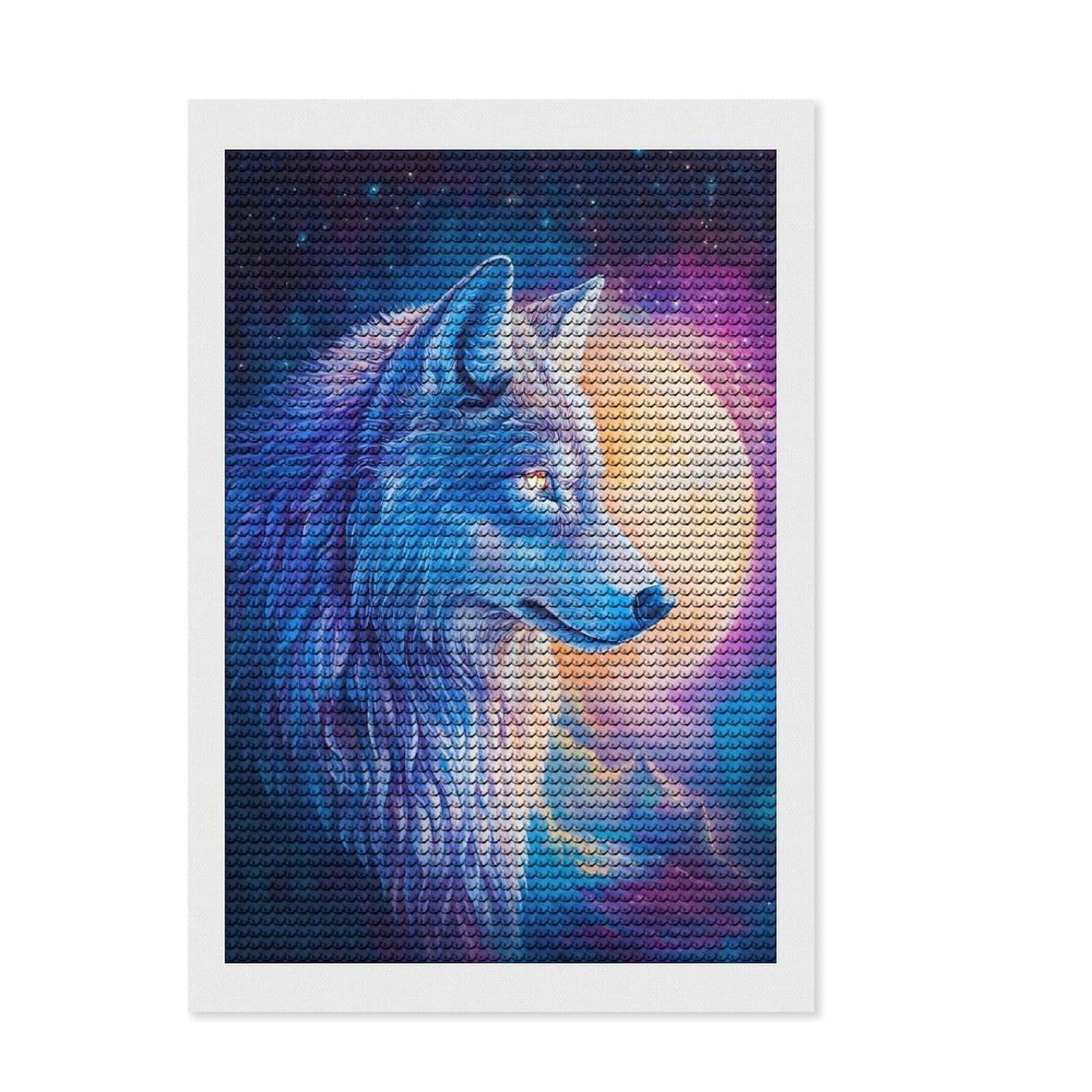 Junmoney The Moon Wolf Diamond Painting Set 8"x12", Stress Relief Craft, Satisfying Creative Project, Modern Decor, Holiday Gift Idea