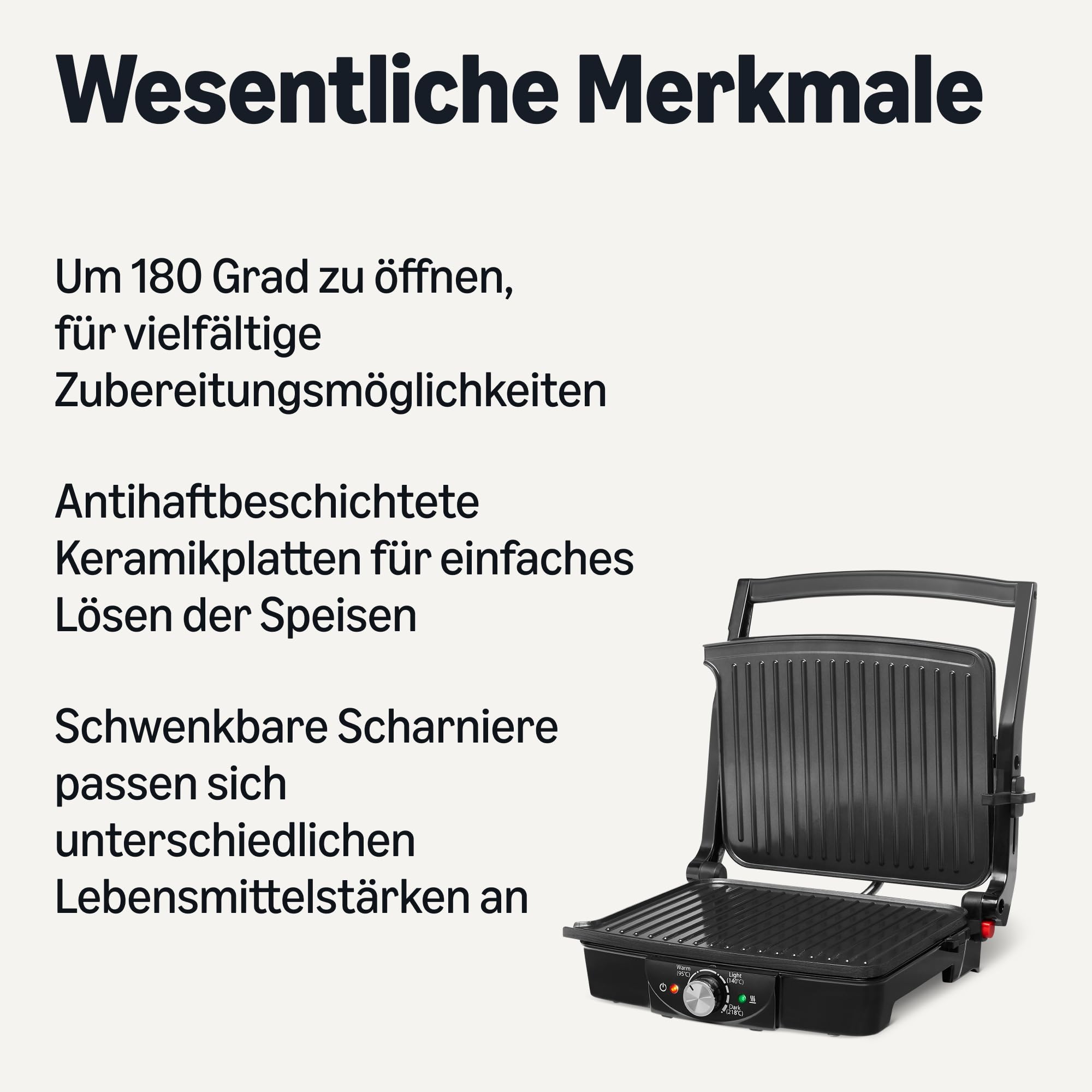 Amazon Basics Elektrischer Kontaktgrill 2000W, Temperaturregelung, Antihaftplatten, Schwarz