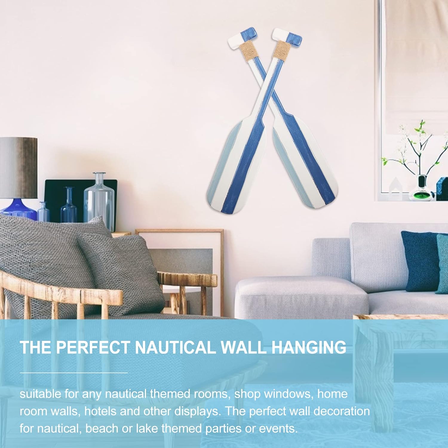 LIFKOME Nautical Wooden Double Oar Decors with Rope Nautical Oar Paddles Wall Decor Indoor Décor Beach House Paddle Decor Door Hanging Ornament Beach Theme Home Decoration