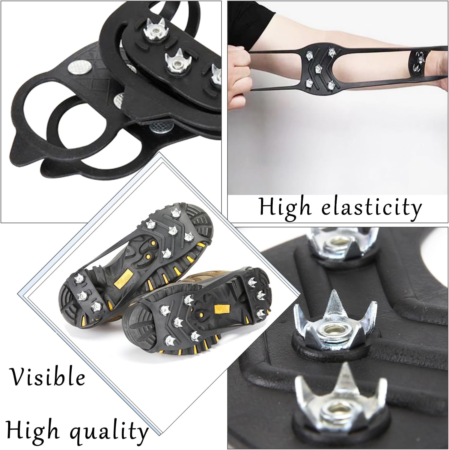 2 Pairs Non Slip Gripper Spikes for Shoes Ice Traction Cleats Walk Traction Cleat for Boots Shoe Spikes for Snow and Ice with Durable 8 Steel Studs Crampons[L]