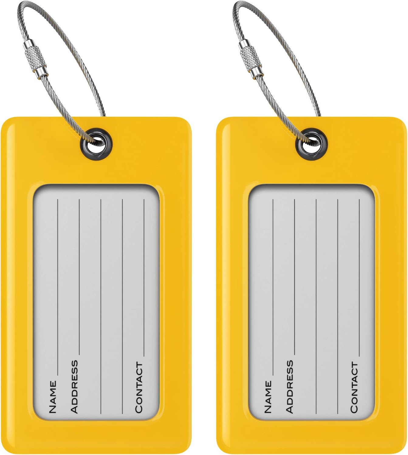 Luggage Tags Business Card Holder by TUFFTAAG - Flexible PVC Travel ID Bag Tag, Yellow, 2 Pack image 2