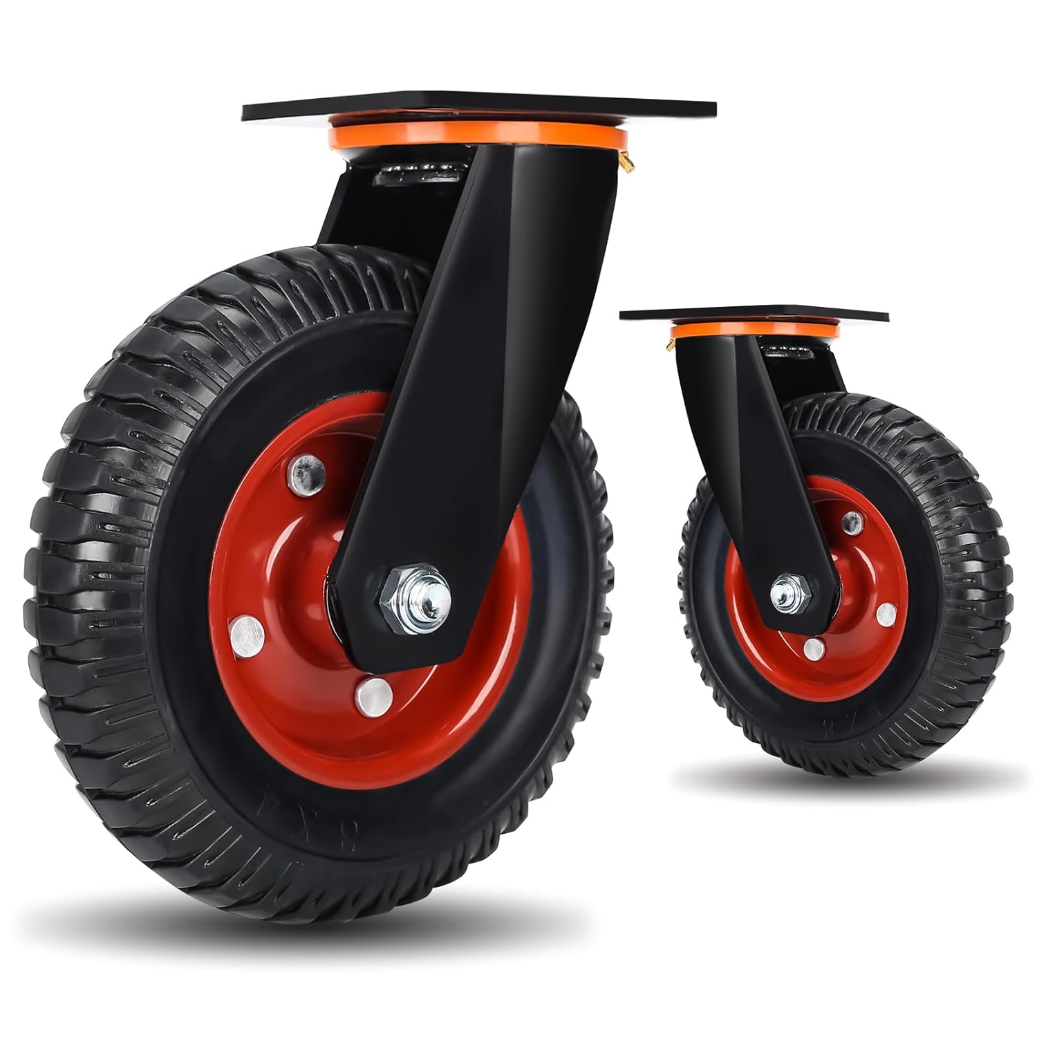 8"x2" Heavy Duty Casters Set of 4, 3600LBS Capacity Solid Rubber Wheels(Knobby Tread), Workbench, Dolly, Cart, Trolley, Wagon, Toolbox & Chicken Coop (2 Brake &2 Swivel)