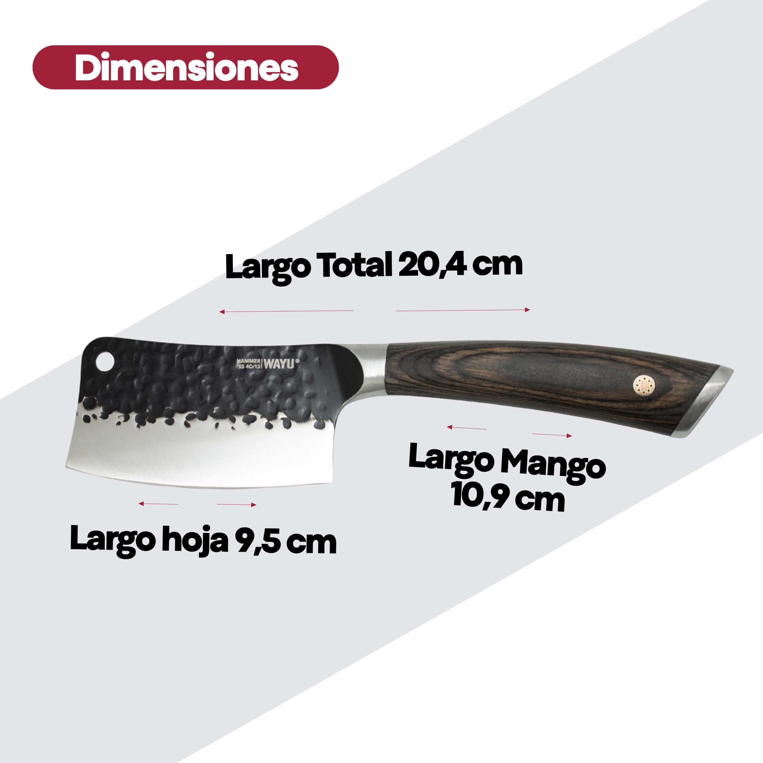 WAYU - Cuchillo Cleveland- Cuchillo Multiuso Compacto, de 20 cm. Permite cortes precisos y seguros. Cuchillo de tamaño Pequeño en forma de hacha para cortes de carne, frutas y verduras. Knife.
