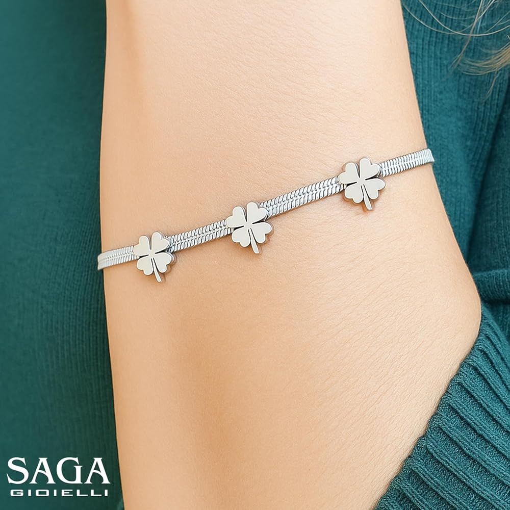 Bracciale Portafortuna Con Ciondolo Quadrifoglio | Acciaio Inox Dorato/Argentato | Regolabile - Foto 8