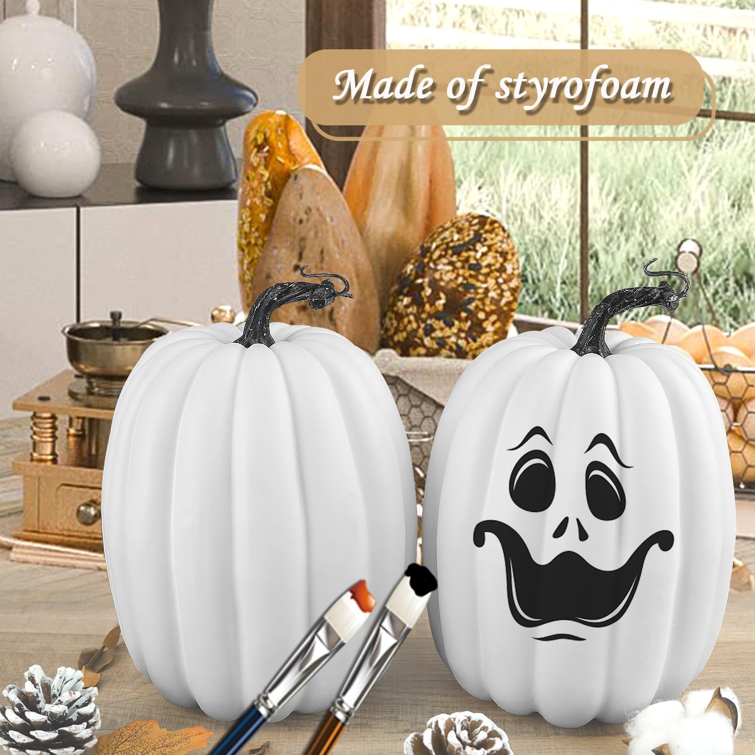 Artmag 8 Inch Large Artificial Pumpkins, 2PCS Big White Faux Foam Harvest Pumpkins for Fall Autumn Thanksgiving Seasonal Holiday Decor