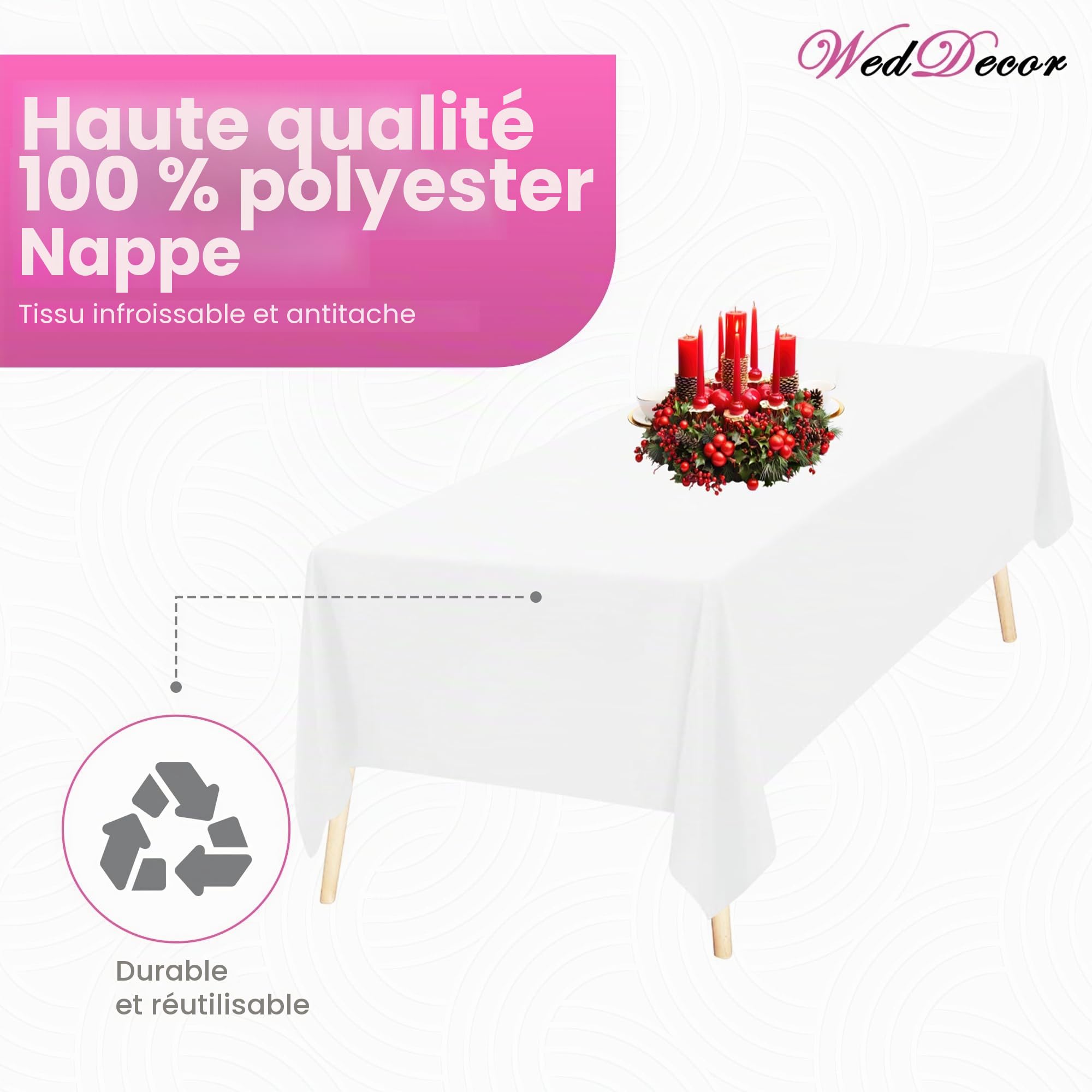 Wedding Supply - Nappe rectangulaire en coton et polyester pour mariage, salle à manger et fête d'anniversaire - 177,8 x 365,8 cm, Tissu, Lot de 5, Blanc