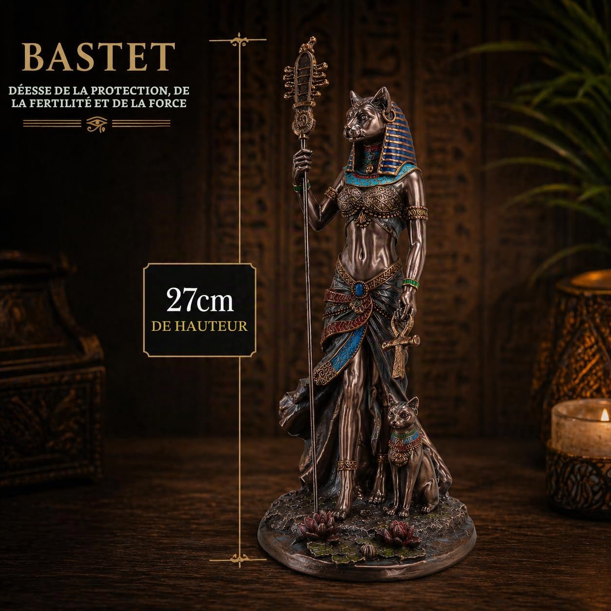 Nemesis Now Figurine de dieu égyptien bronzé, statue peinte à la main, décoration artistique de l'Égypte ancienne – Bastet, déesse de la protection
