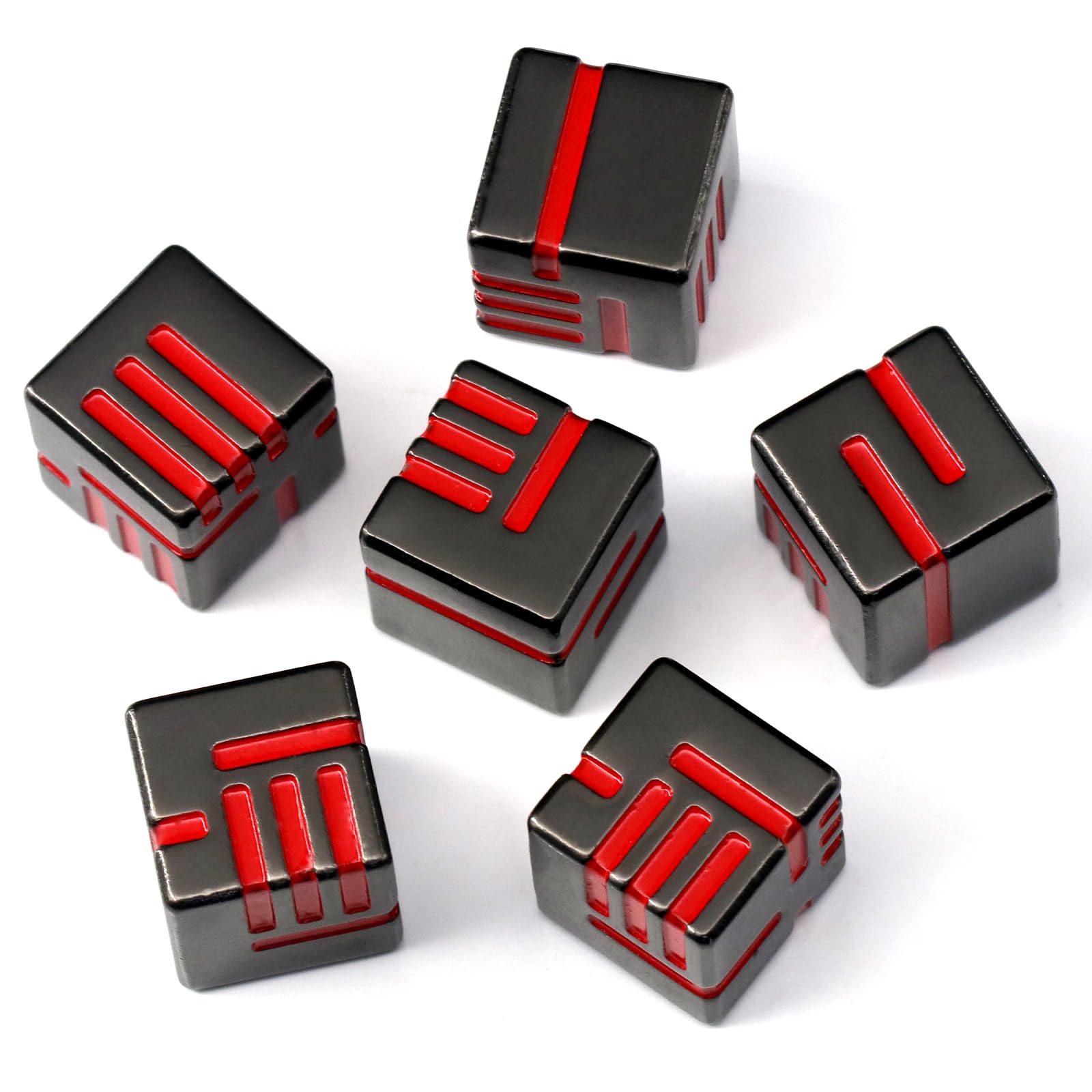 D6 Metal Dice, 16mm 6 Sided Dice Set, ZHOORQI 6Pcs/Set Tech-themed Dice New Concept Lines Dice for DND, Warhammer, Shadowrun, TTRPG, MTG or even Yahtzee(D6-Gun Red)