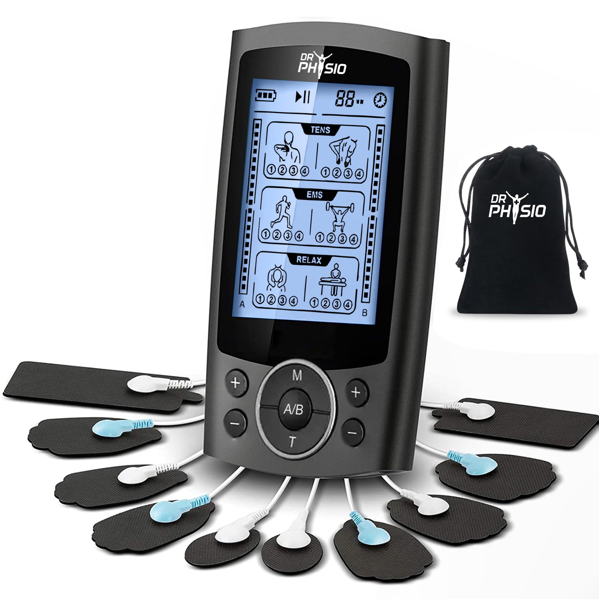 Dr Physio USA 1040 Dual Channel TENS Massager Machine for Pain Relief, Period Pain, Rechargeable, Muscle Stimulator Pulse Massager with 10 Gel Pads, 24 Modes, 20 Intensity Levels-image-35