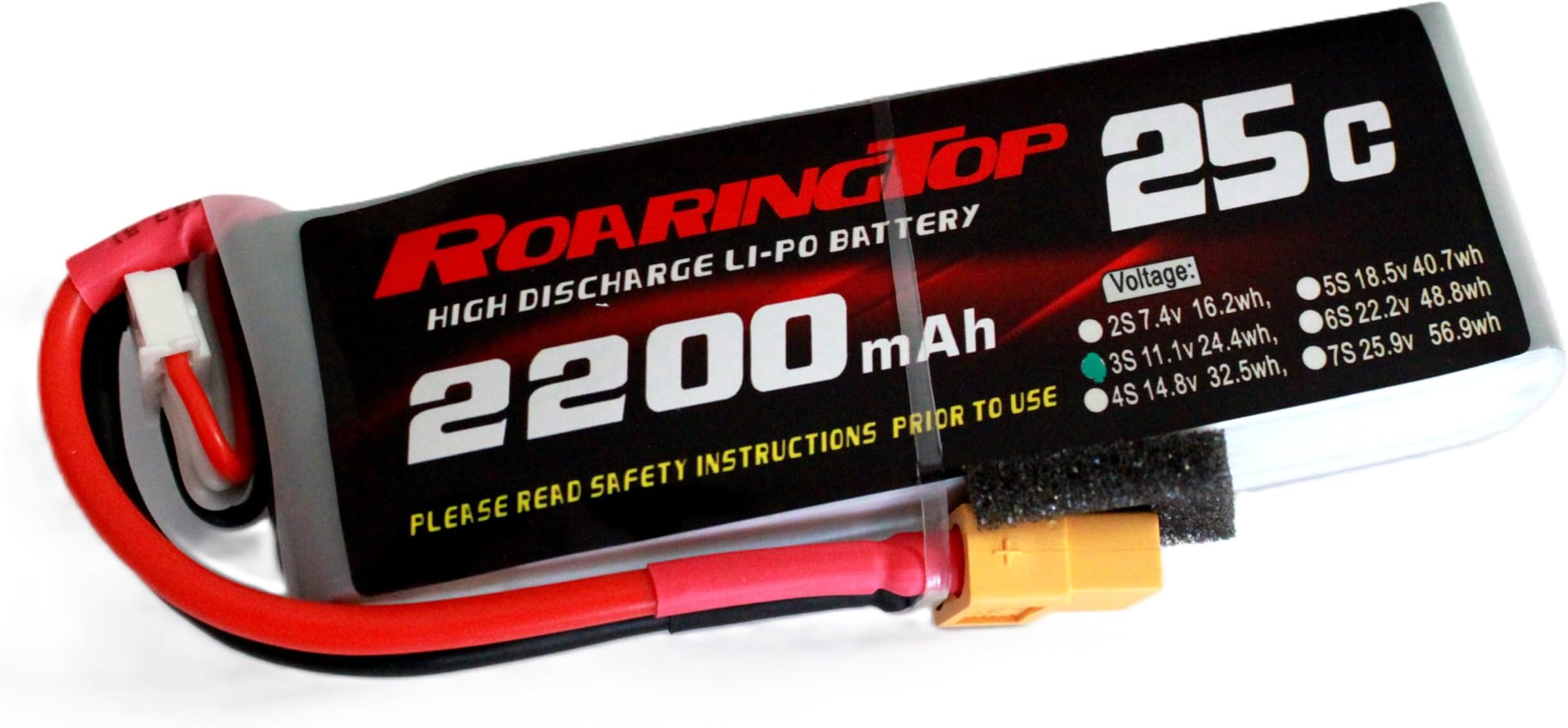Batterie Lipo RoaringTop 3S 2200mAh 25C Avec Connecteur XT60 - 11,1V Pour Modélisme RC (voiture, Drone, Avion, Bateau)