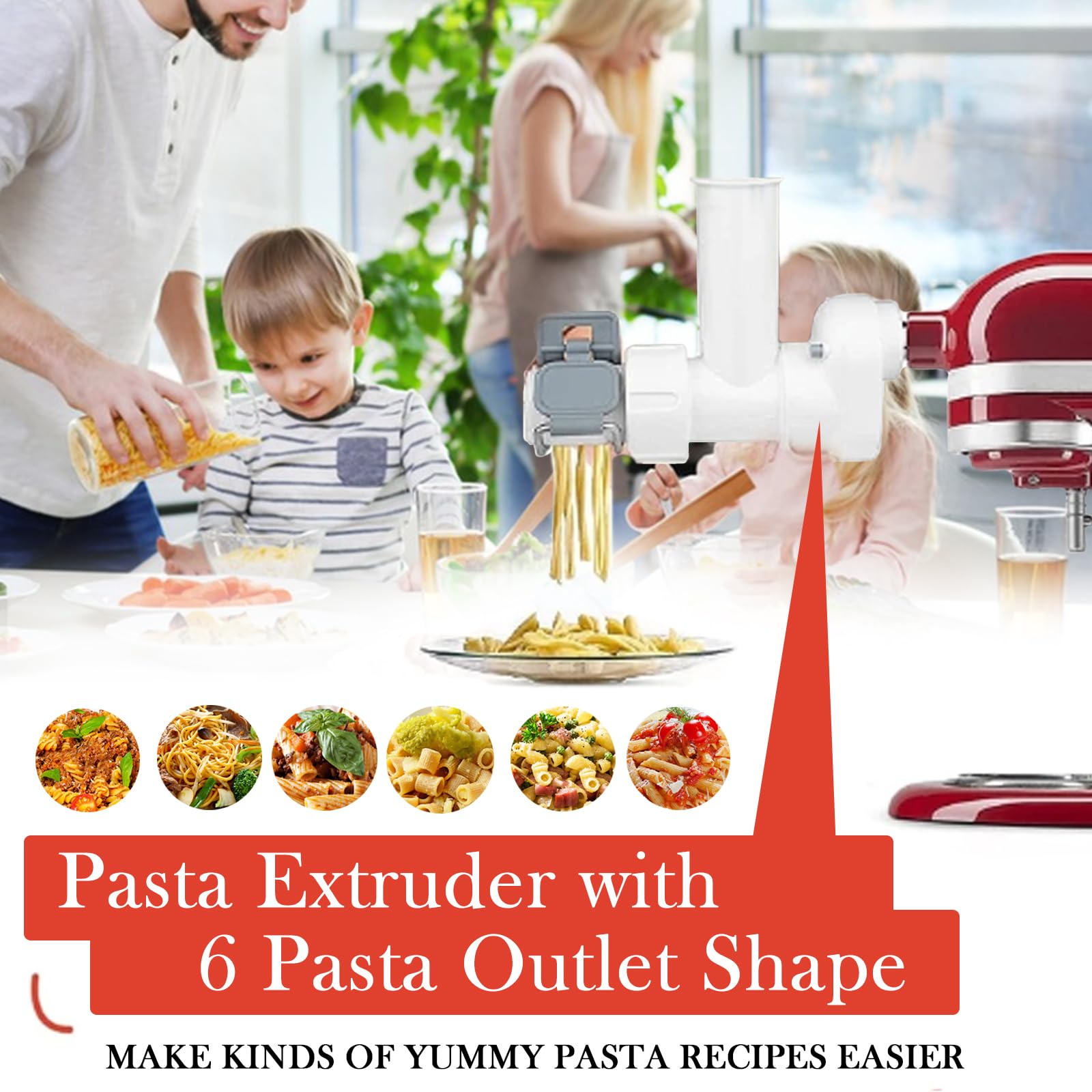 Accessoire pour Pâtes pour Kitchenaid Batteur sur Socle, Rouleau de Lame à Pâtes avec 6 Outils pour Machine à Pâtes Ensemble D'accessoires pour Spaghetti Penne Fusilli Rigatoni Ziti Macaroni