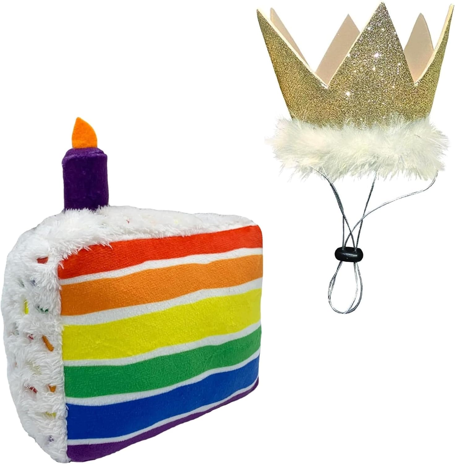 Huxley & Kent Birthday Dog Bundle | Gold Crown and Funfetti Cake | Small Plush Dog Toy and Small Adjustable Head Crown