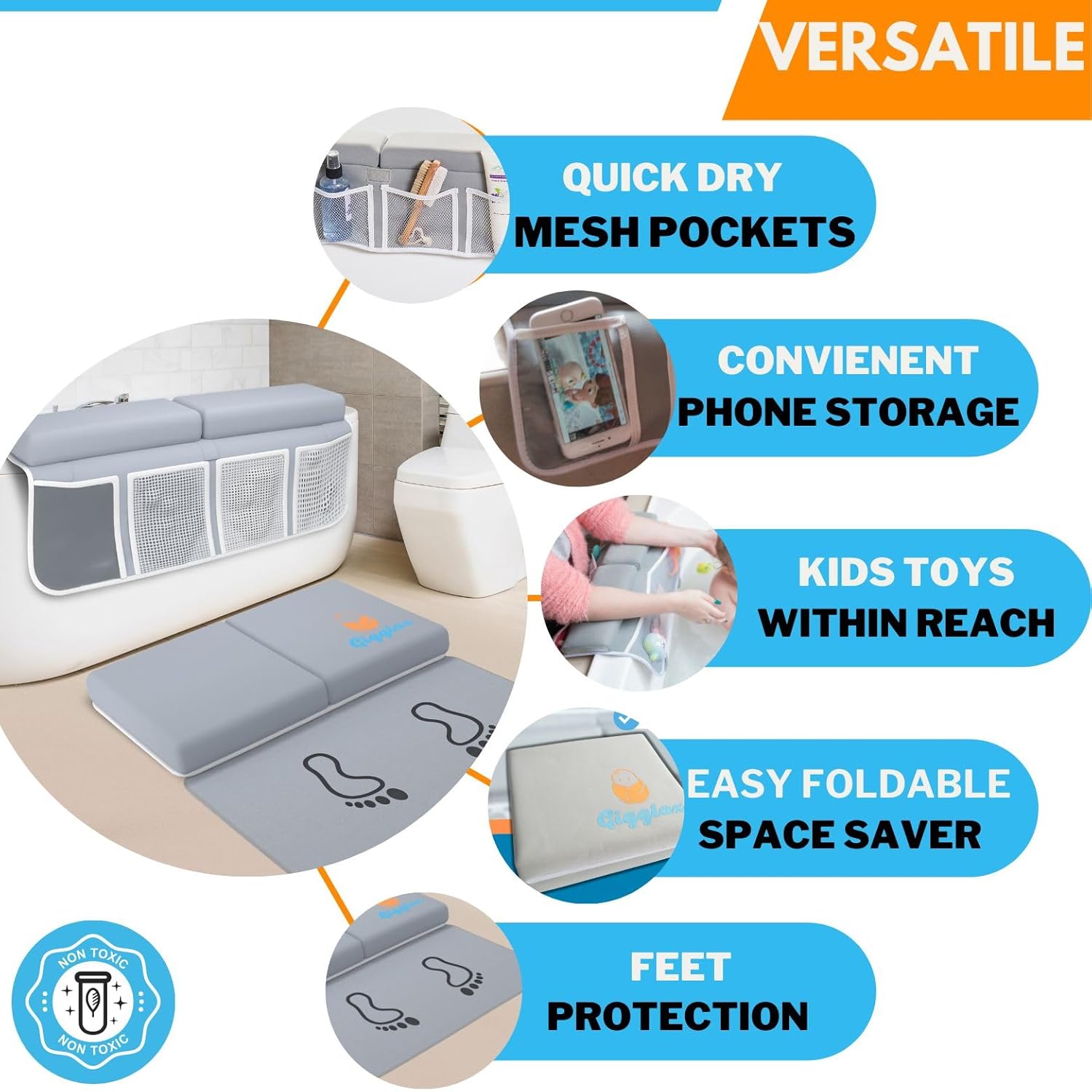 Baby Bath Kneeler and Elbow Rest Pad Set with Feet Protection, Comfortable Thick Bathtub Kneeling Pad for Bathing Babies, Elbow & Knee Saver, Bath Kneeler Mat Cushion for Knee and Arm Support