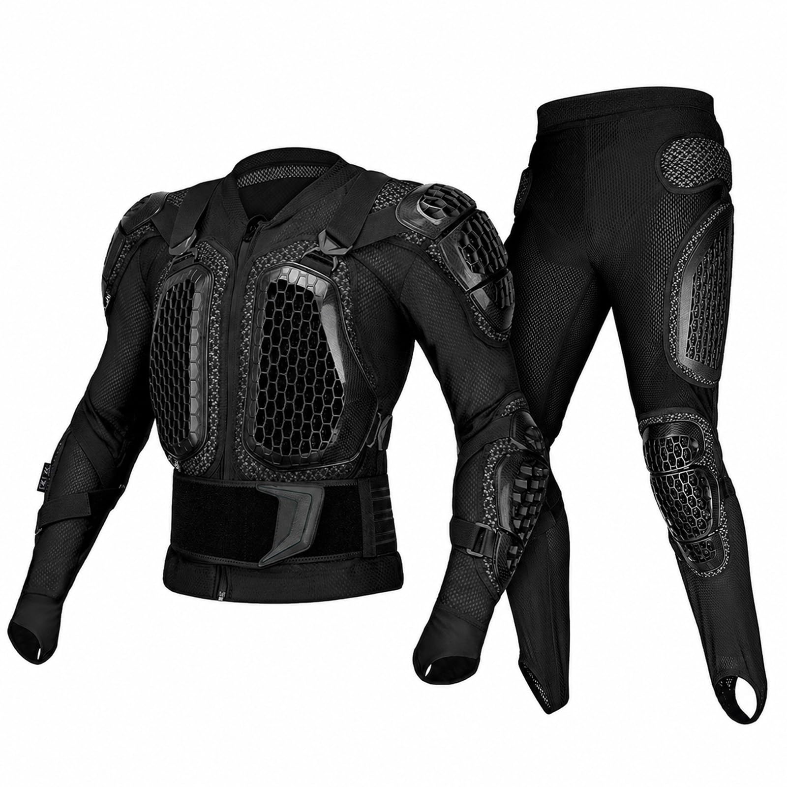 Ensemble de Protection Moto Certifié CE Équipement de Dirt Bike Léger avec Protections Poitrine, Dos, Coudes, Épaules et Avant-Bras Gilet de Motocross Respirant pour Course et Off-Road,Black-XL