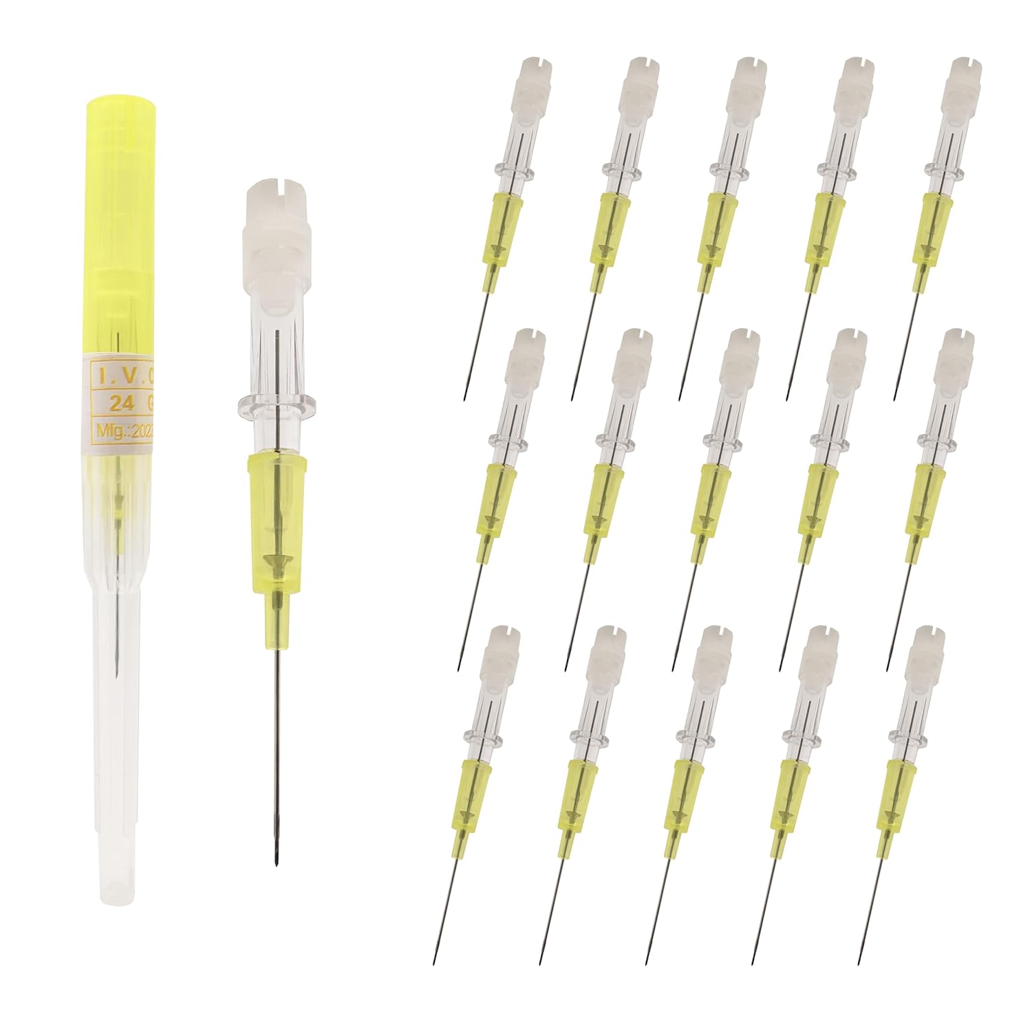 Tattoo Piercing Needles, IV Catheter Piercing Needles for Ear Nose Lip Body Tattoo Piercing Supplies, 50pcs 24G Yellow