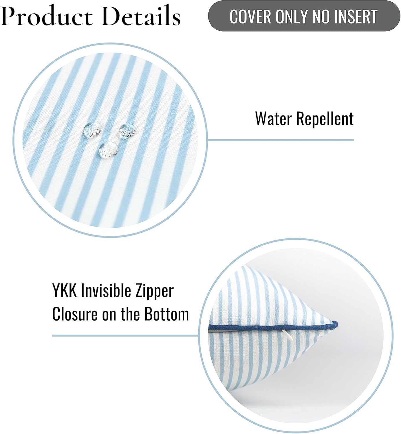 Hofdeco Premium Coastal Hampton Style Patio Indoor Outdoor Pillow Cover Only, 20"x20" Water Resistant for Backyard, Couch, Blue Stripe - Image 6