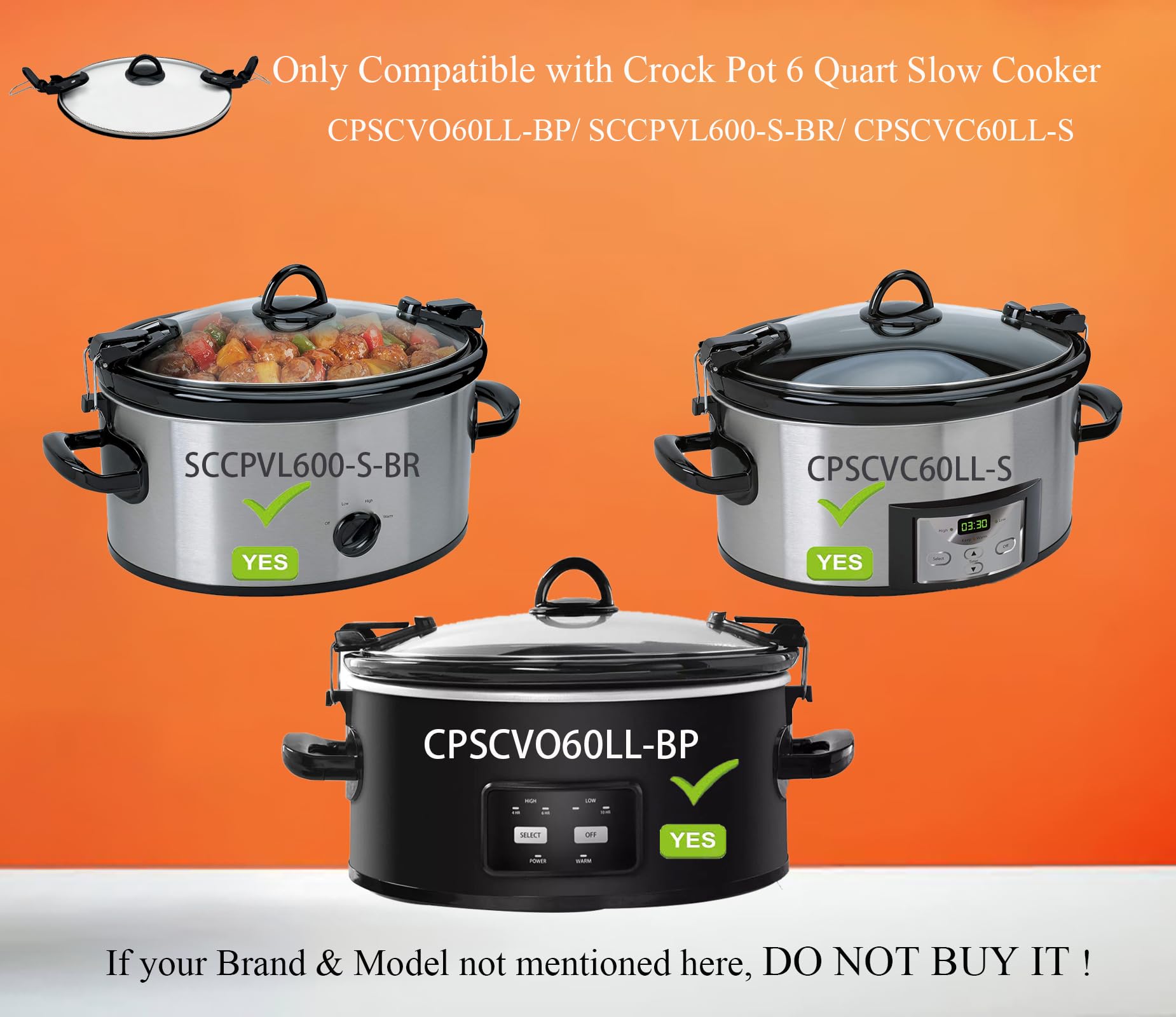 Slow Cooker Lid Replacement - Oval Glass -2