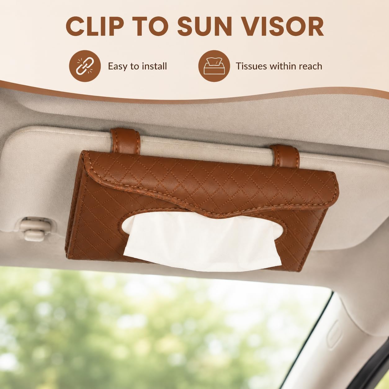 Car Tissue Holder, PU Leather Auto Sun Visor Paper Towels Case Mask Dispenser, Clip-On Sunvisor Hanging Napkin Holder Universal for Cars SUVs Trucks, Car Accessories (Brown) image 4