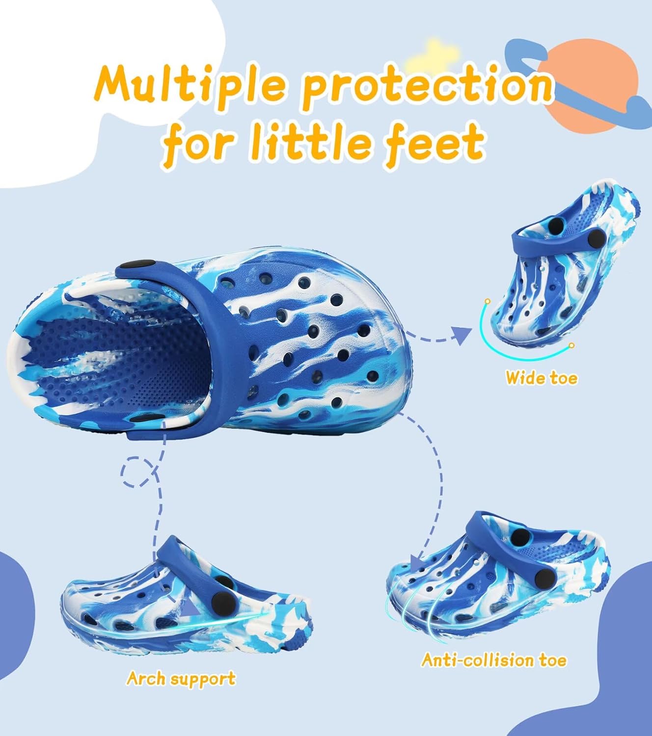 Toddler Kids Clogs Garden Shoes for Boys Girls Marbled Tie Dye Water Shoes Slip on Sandals